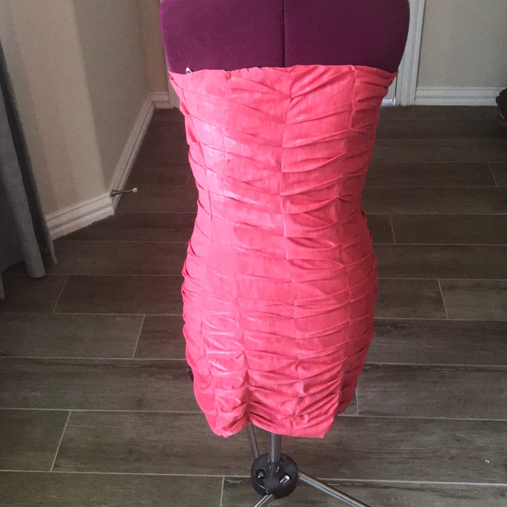 Coral fitted strapless dress